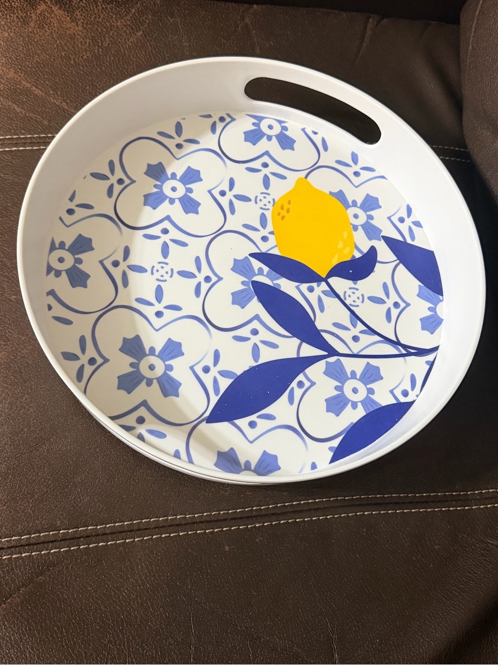 Blue and Yellow Decorative Lazy Susan spinning Serving Tray - Home Dining